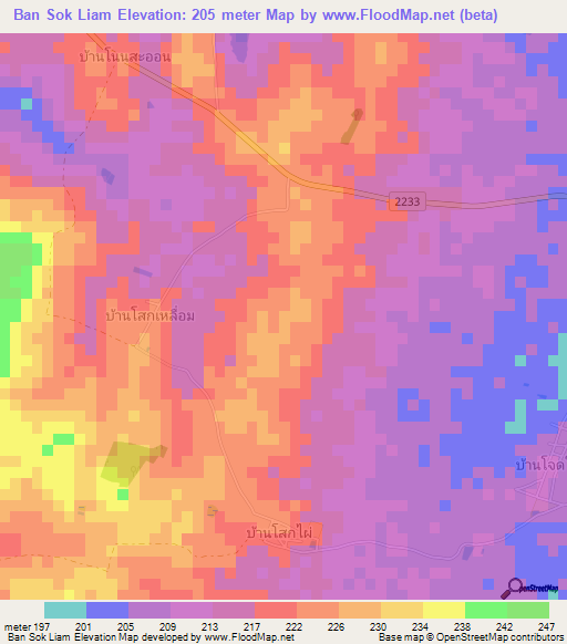 Ban Sok Liam,Thailand Elevation Map