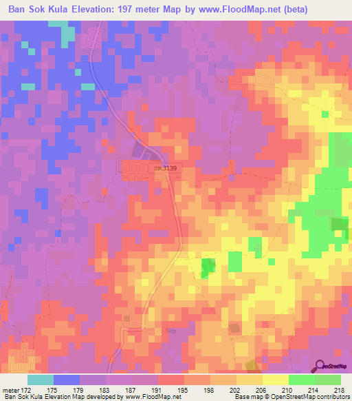 Ban Sok Kula,Thailand Elevation Map