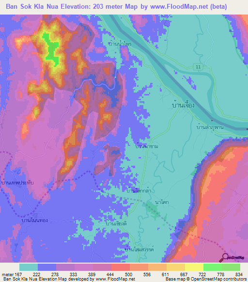 Ban Sok Kla Nua,Thailand Elevation Map