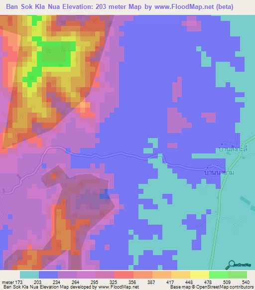 Ban Sok Kla Nua,Thailand Elevation Map