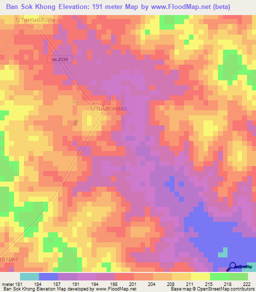 Ban Sok Khong,Thailand Elevation Map