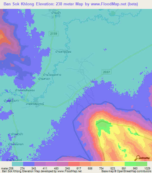 Ban Sok Khlong,Thailand Elevation Map