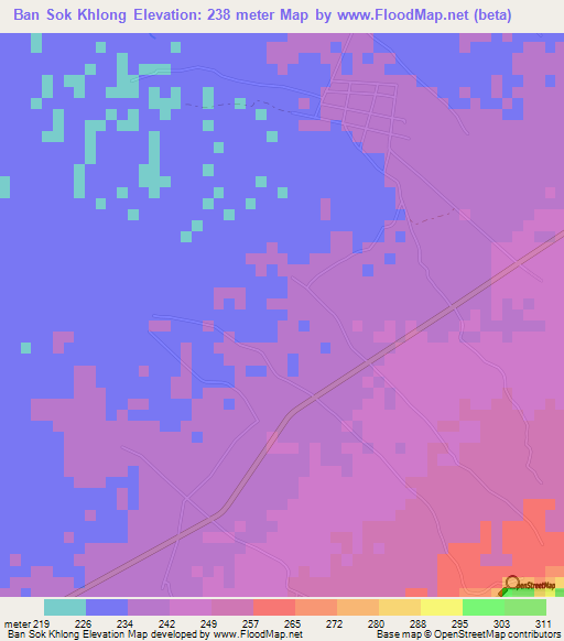 Ban Sok Khlong,Thailand Elevation Map