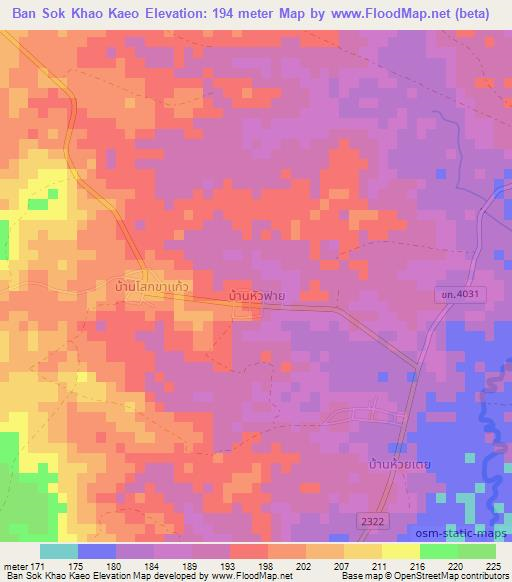 Ban Sok Khao Kaeo,Thailand Elevation Map