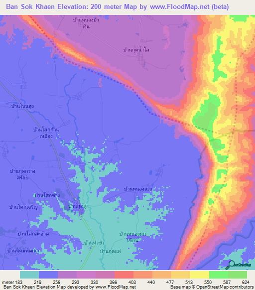 Ban Sok Khaen,Thailand Elevation Map