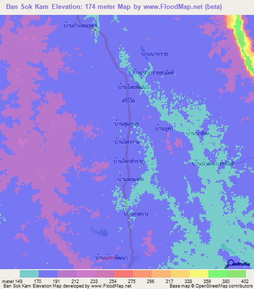 Ban Sok Kam,Thailand Elevation Map