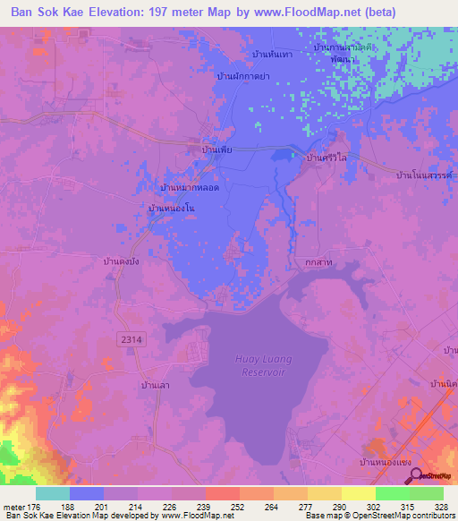 Ban Sok Kae,Thailand Elevation Map