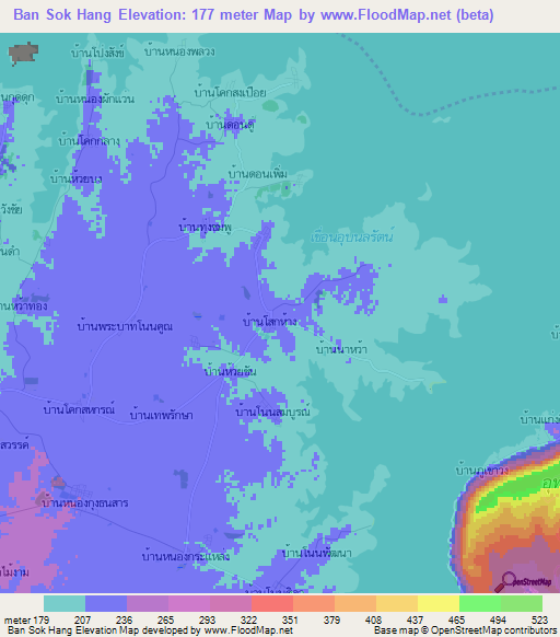 Ban Sok Hang,Thailand Elevation Map