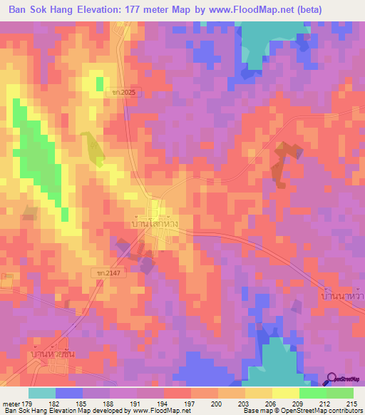 Ban Sok Hang,Thailand Elevation Map