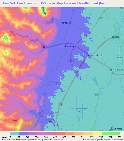 Ban Sok Dua,Thailand Elevation Map