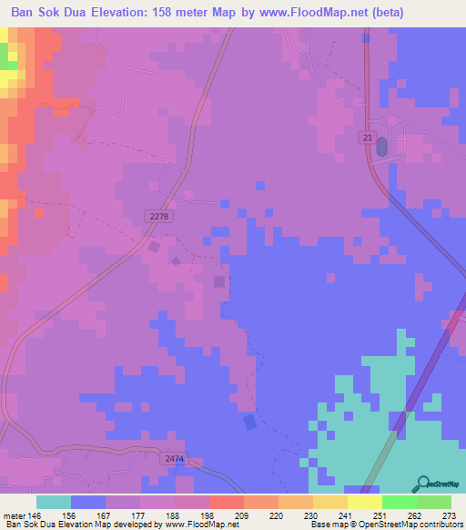 Ban Sok Dua,Thailand Elevation Map