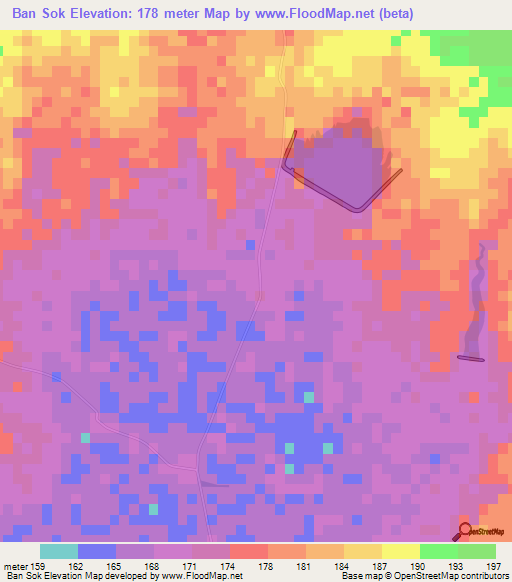 Ban Sok,Thailand Elevation Map