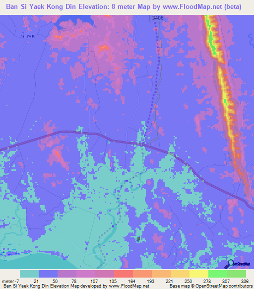 Ban Si Yaek Kong Din,Thailand Elevation Map