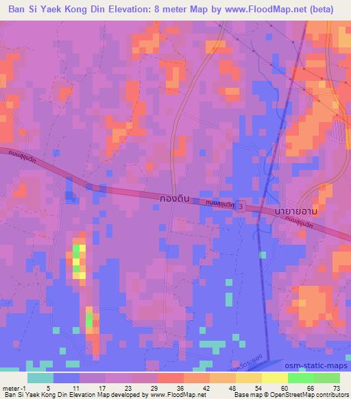 Ban Si Yaek Kong Din,Thailand Elevation Map