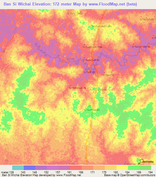 Ban Si Wichai,Thailand Elevation Map
