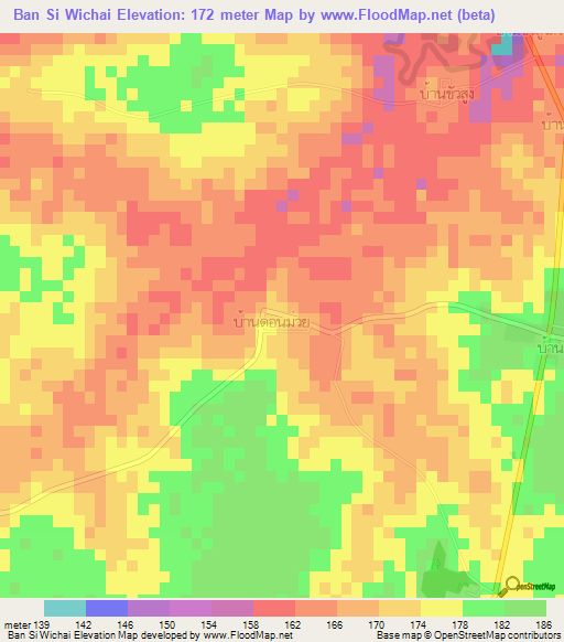 Ban Si Wichai,Thailand Elevation Map