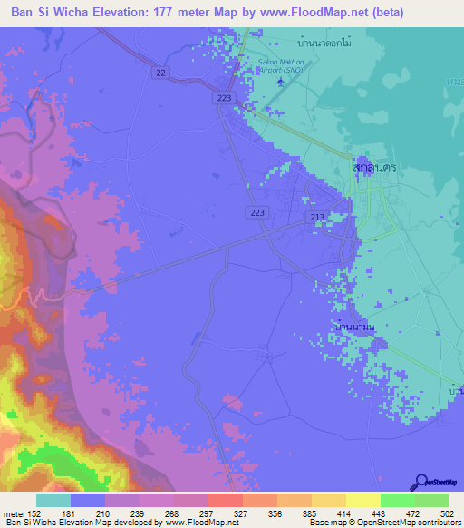Ban Si Wicha,Thailand Elevation Map