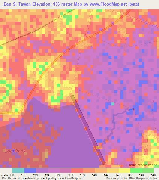 Ban Si Tawan,Thailand Elevation Map