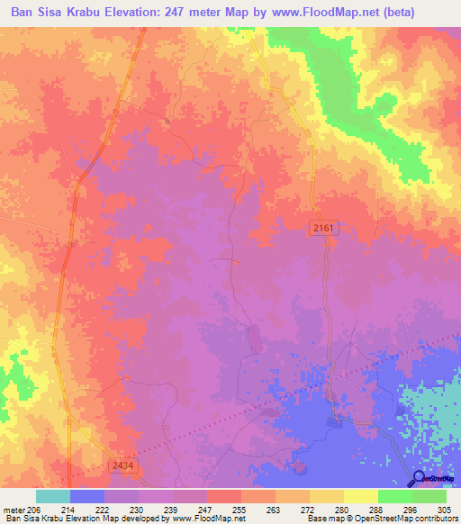Ban Sisa Krabu,Thailand Elevation Map