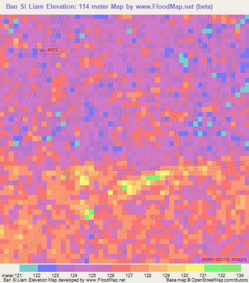 Ban Si Liam,Thailand Elevation Map