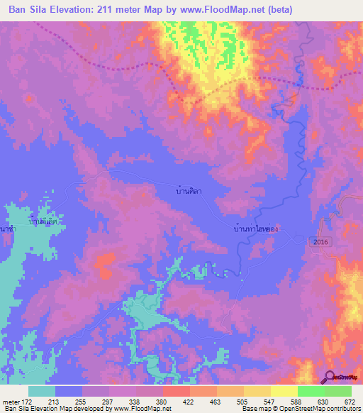 Ban Sila,Thailand Elevation Map