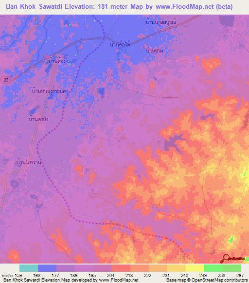Ban Khok Sawatdi,Thailand Elevation Map
