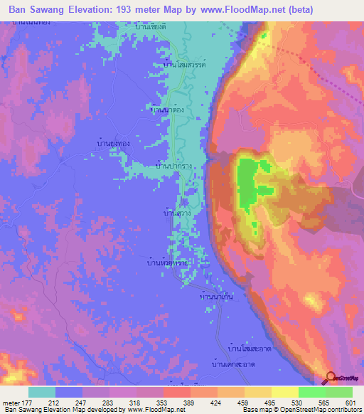 Ban Sawang,Thailand Elevation Map