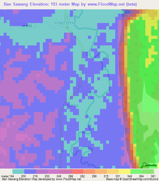 Ban Sawang,Thailand Elevation Map