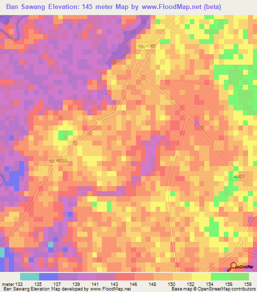 Ban Sawang,Thailand Elevation Map
