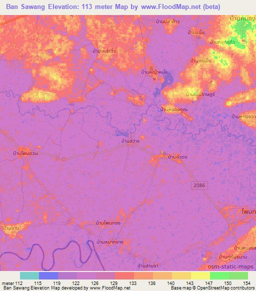Ban Sawang,Thailand Elevation Map