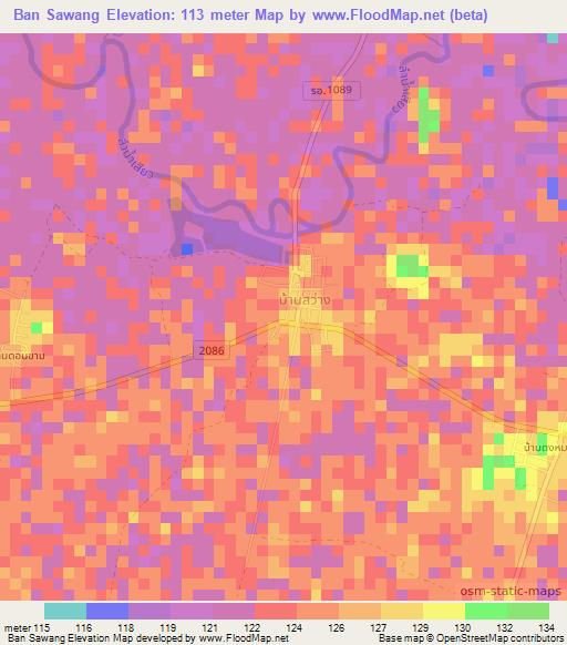 Ban Sawang,Thailand Elevation Map