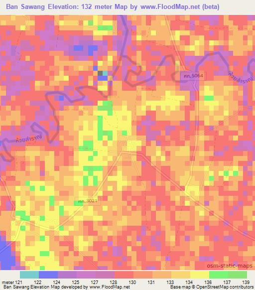 Ban Sawang,Thailand Elevation Map