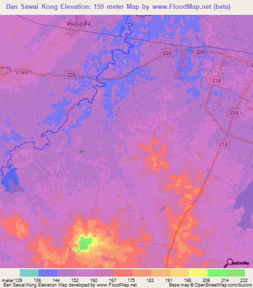 Ban Sawai Kong,Thailand Elevation Map