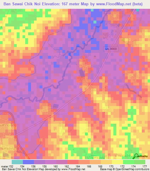 Ban Sawai Chik Noi,Thailand Elevation Map
