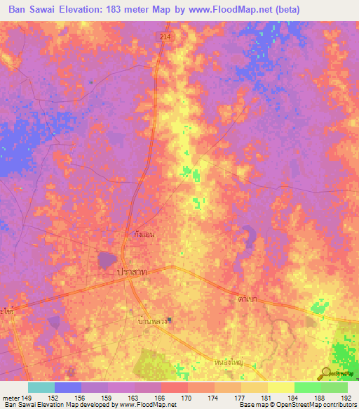 Ban Sawai,Thailand Elevation Map