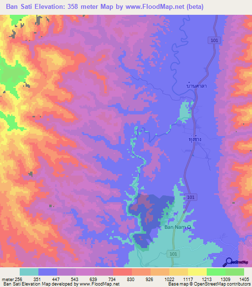 Ban Sati,Thailand Elevation Map