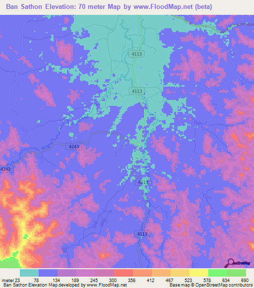 Ban Sathon,Thailand Elevation Map