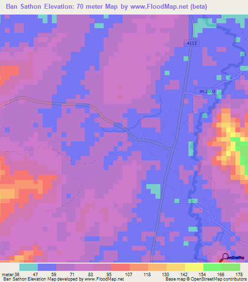 Ban Sathon,Thailand Elevation Map