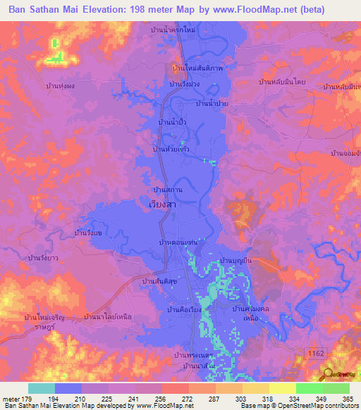 Ban Sathan Mai,Thailand Elevation Map