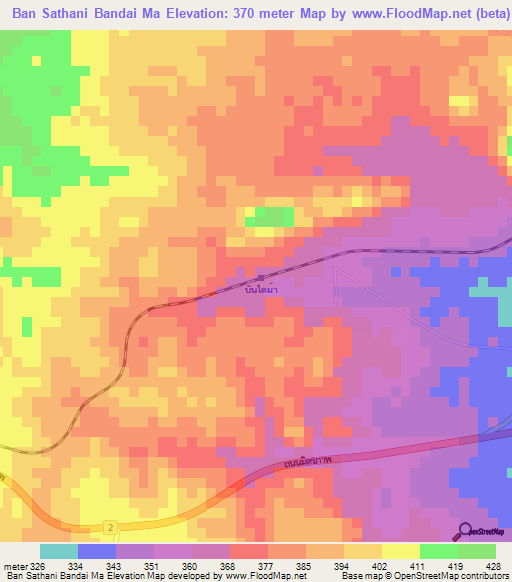 Ban Sathani Bandai Ma,Thailand Elevation Map