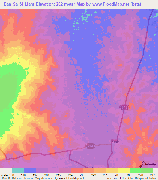 Ban Sa Si Liam,Thailand Elevation Map
