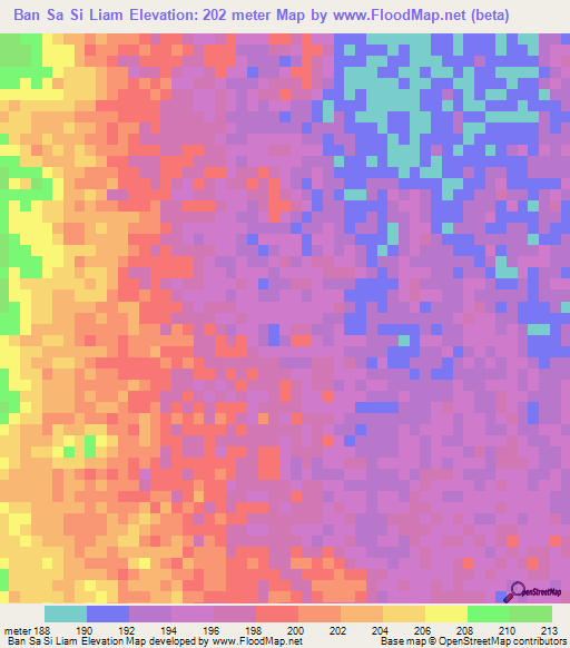 Ban Sa Si Liam,Thailand Elevation Map