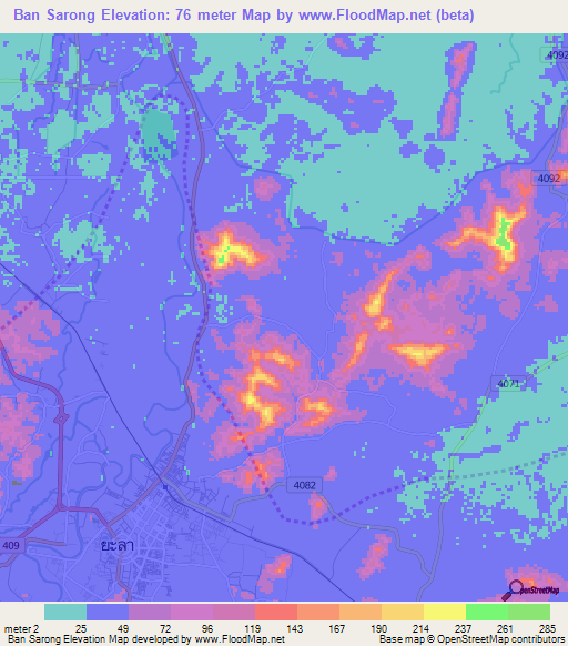 Ban Sarong,Thailand Elevation Map