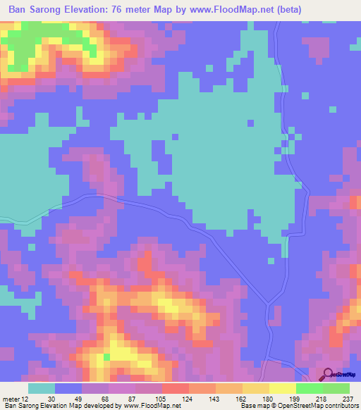 Ban Sarong,Thailand Elevation Map
