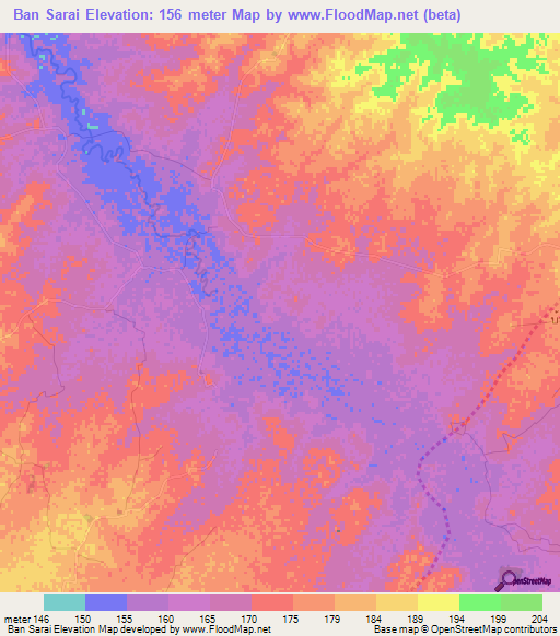Ban Sarai,Thailand Elevation Map