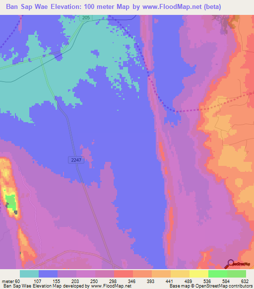 Ban Sap Wae,Thailand Elevation Map
