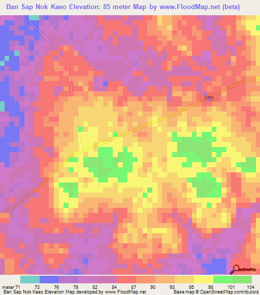 Ban Sap Nok Kaeo,Thailand Elevation Map