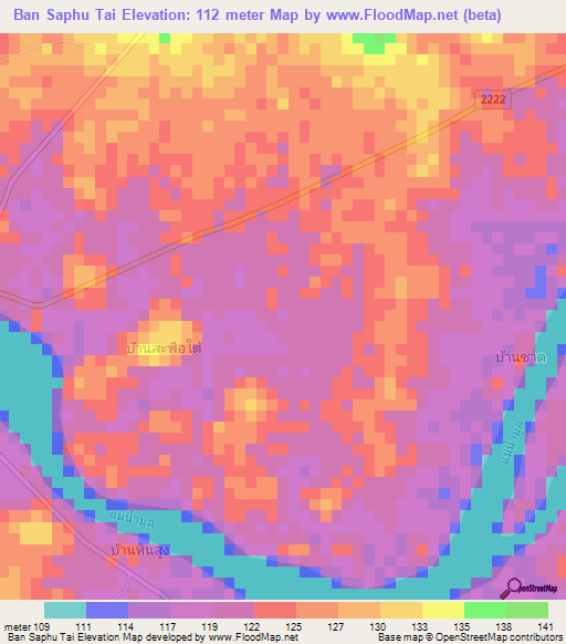 Ban Saphu Tai,Thailand Elevation Map