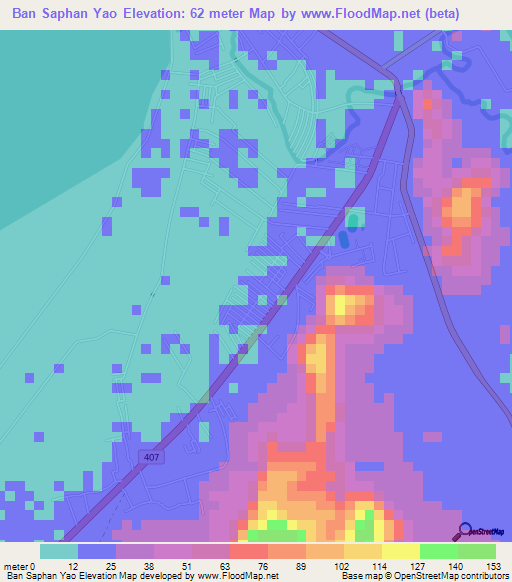 Ban Saphan Yao,Thailand Elevation Map