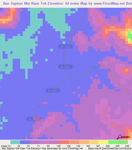 Ban Saphan Mai Kaen Tok,Thailand Elevation Map